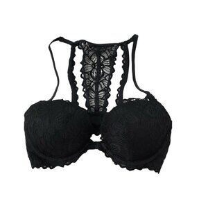 Victorias Secret PINK‎ Push Up Bra 32D Black Date Racerback Padded Underwire VS